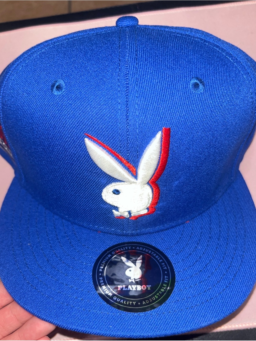 Brand NEW Playboy royal blue, white and red unisex snapback hat